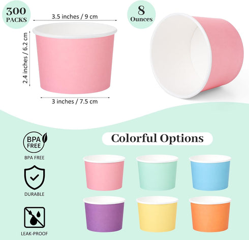 300 8 oz 6 Summer Frozen Aodaer Pieces Paper Ice Cream Cups Disposable Dessert Bowls Colors Ice Cream Containers Hot