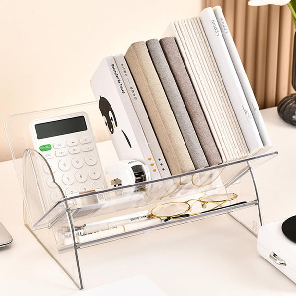 Acrylic Desktop Bookshelf, Detachable Clear Book Organizer, Book/CD/Magazine Rack for Office/Study Room Library/Home