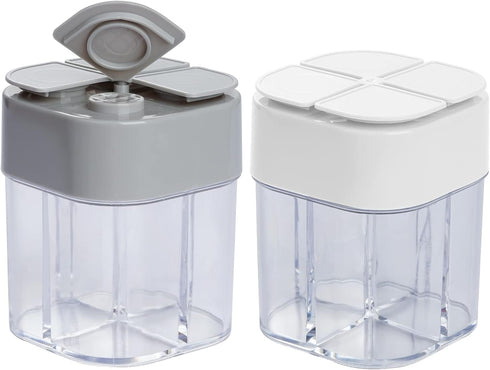 2 Pack 4 in 1 Transparent Spice Container, Salt and Pepper Shaker with Filter Lumps for Home, Restaurant, Camping