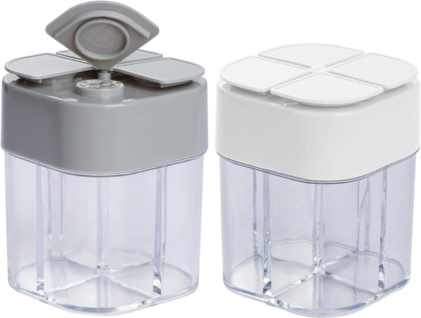 2 Pack 4 in 1 Transparent Spice Container, Salt and Pepper Shaker with Filter Lumps for Home, Restaurant, Camping