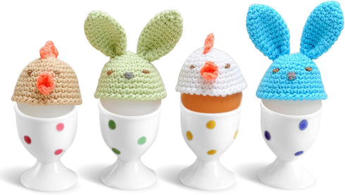 Cinf Ceramic Polka Dots Egg Cup Gift Set of 4 - Porcelain Breakfast Holder for Boiled Cooking Tools