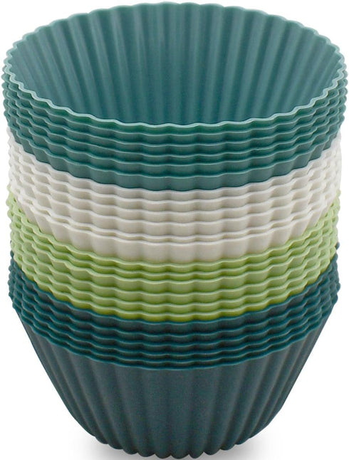 24 Pack Silicone Baking Cups, Reusable Non-Stick Muffin Liners in Standard Size for Baking (4 Colors).