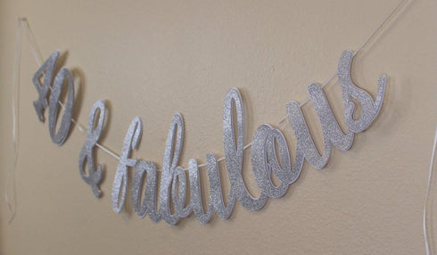 All About Details 40 & Fabulous Cursive Banner - 1 Set, 40th Birthday Banner (Silver)