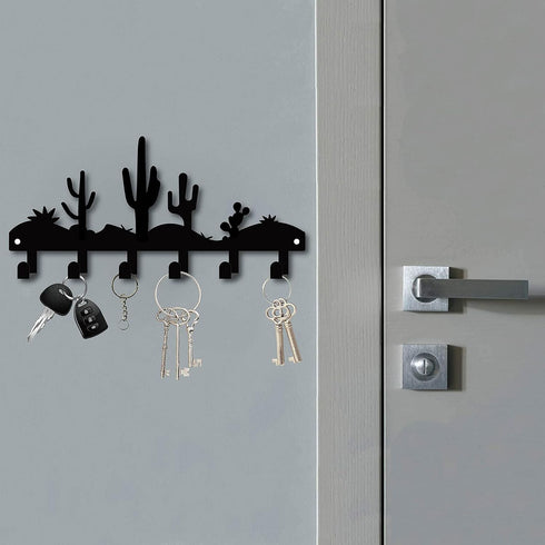CREATCABIN Cactus Metal Key Holder Organizer Rack, Wall Mounted Decor with 6 Hooks for Entryway, Kitchen, Office, 10.6