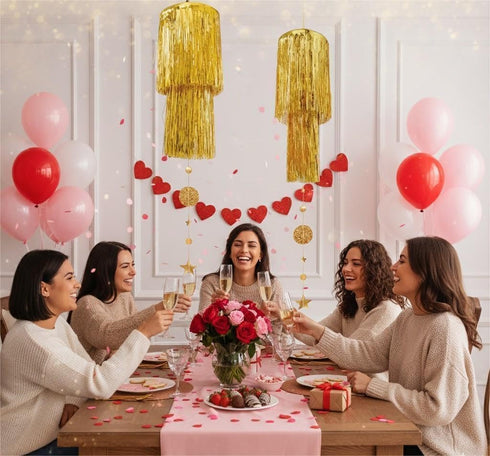 2 Cheerland Gold Tinsel Chandelier Mothers Day Party Decor Tier Haning Fringed Circle Star Garland for Graduation