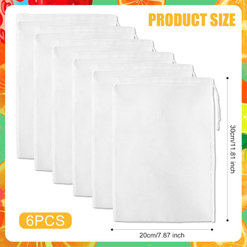 NQEUEPN 6pcs 11.81x7.87 Inch Nut Milk Bags, Reusable Nylon Cheese Cloth Bags Mesh Strainer Bags Nut Bag Strainers Food