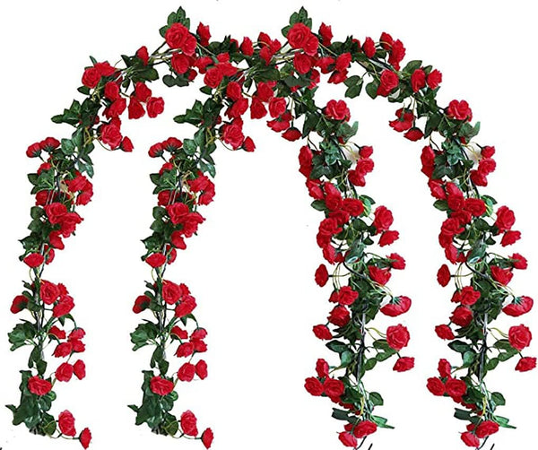 Lannu 2 Pack Artificial Rose Vine Flowers, Fake Garland Ivy Plants for Home Wedding Party Decorations (HOT Pink)