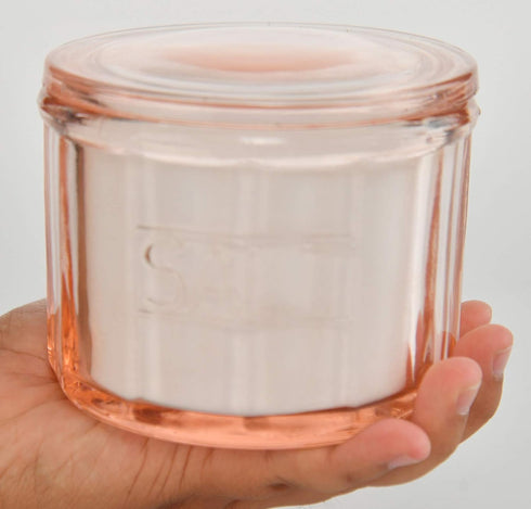3 1/2" 4" HOME-X Depression Style Pink Glass Salt Cellar with Lid, Retro Kitchen Decor, Wedding Gift - H x D