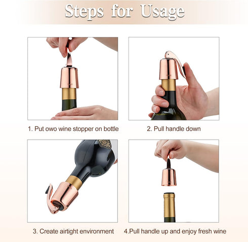 OWO 2 Pack Stainless Steel Wine Bottle Stopper, Reusable Wine Saver with Silicone Seal, Rosegold