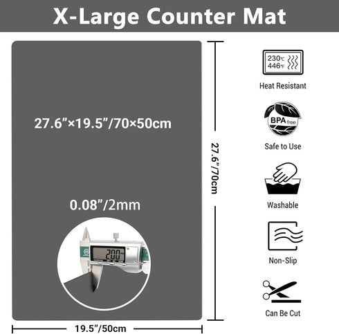 Ewen 27.6x19.5 Inch Silicone Mats for Kitchen Counter, 2MM Thick Heat Resistant Baking Mat and Countertop Protector Pad