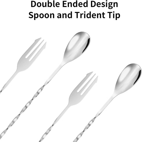 Bar Spoon Cocktail Mixing Spoon, 2 Pcs Long Handle 12.7 Inches Stainless Steel Drink Stirrers with Trident Tip