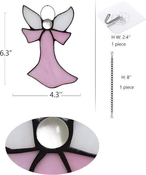 Pink Angel Stained Glass Window Hangings Tiffany Style Gift for Nurse, Memorial Remembrance Sympathy (6.3"×4.3")