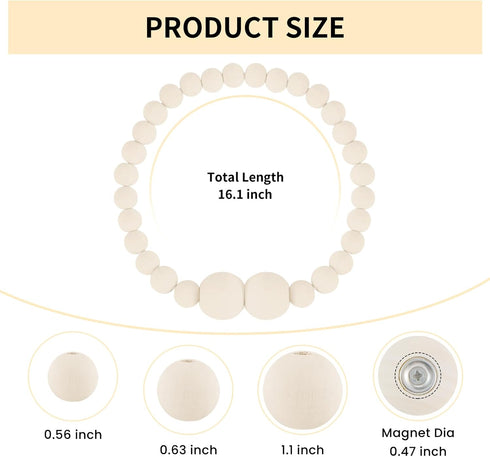 2 Pack Magnetic Curtain Tiebacks, Curtain Holdbacks for Draperies, Wood Bead Curtain Tiebacks, Elegant Curtain Tie