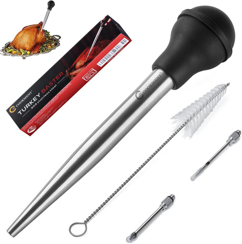 JY COOKMENT Stainless Steel Turkey Baster – Baster Syringe Set with Marinade Needles and Cleaning Brush