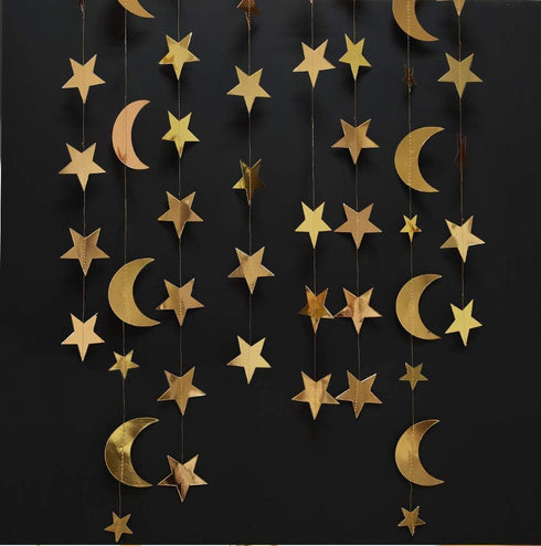 Decor365 Gold Moon Star Garland - Ramadan Decorations, Hanging Twinkle Little Star Birthday Party Decor