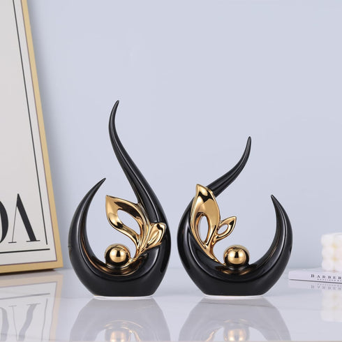 9.4" H Black Gold Abstract Sculptures Home Decor, Ceramic Art Statue Cool Stuff to Put on Shelves&tv Stand Decor, Gold