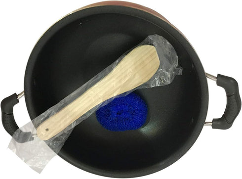 Non-Stick Kadai with Stainless Steel Lid, Aluminium Non-Stick Cookware, Deep Fry Kadai with Scrubber & Paddle
