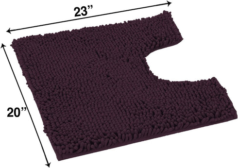 LuxUrux Plum Bath Mat, U-Shaped Contoured Rug for Around Toilet, Super Absorbent Shaggy Bath Rug