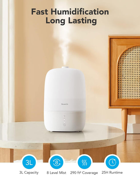 GoveeLife Smart Humidifiers for Bedroom, 3L Top Fill Cool Mist with Essential Oil Diffuser and Night Light