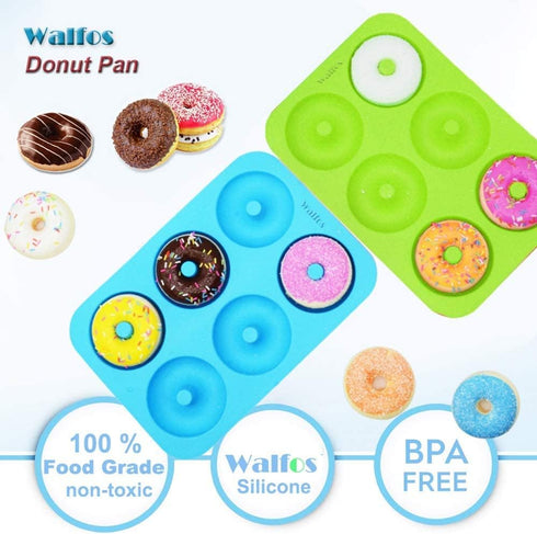 Walfos Silicone Donut Mold - Non-Stick Doughnut Pan Set, Heat Resistant, BPA FREE, Set of 2