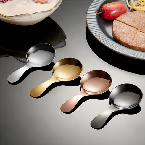 5PCS Stainless Steel Short Handle Spoon Set, Thickened Mini Round Spoons for Salt, Condiments, Dessert, Tea, Coffee