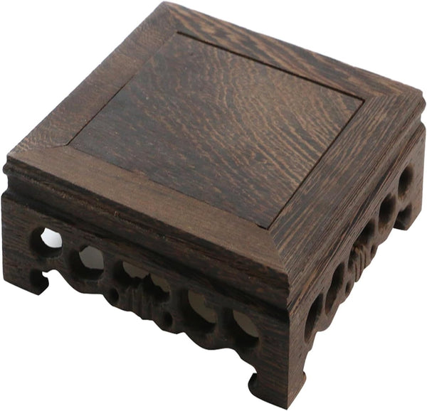 Wooden Display Stand Base 5.43" x 5.43" Square Wood Carved Pedestal Oriental