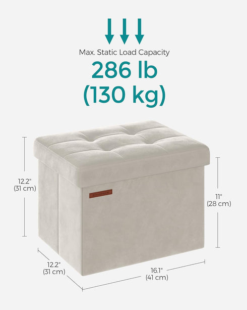 12.2 16.1 Inches 286 lb, ULSF200W01 SONGMICS Storage Ottoman, Foldable Small Ottoman Foot Rest, x Foot Stool, OAD up
