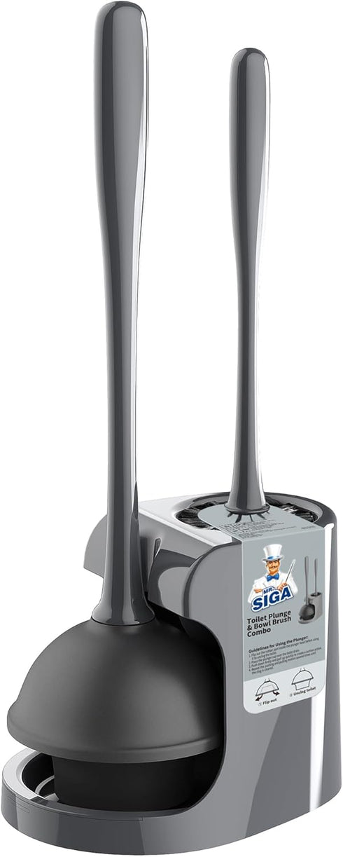 MR.SIGA Toilet Plunger and Bowl Brush Combo for Bathroom Cleaning, Gray, 1