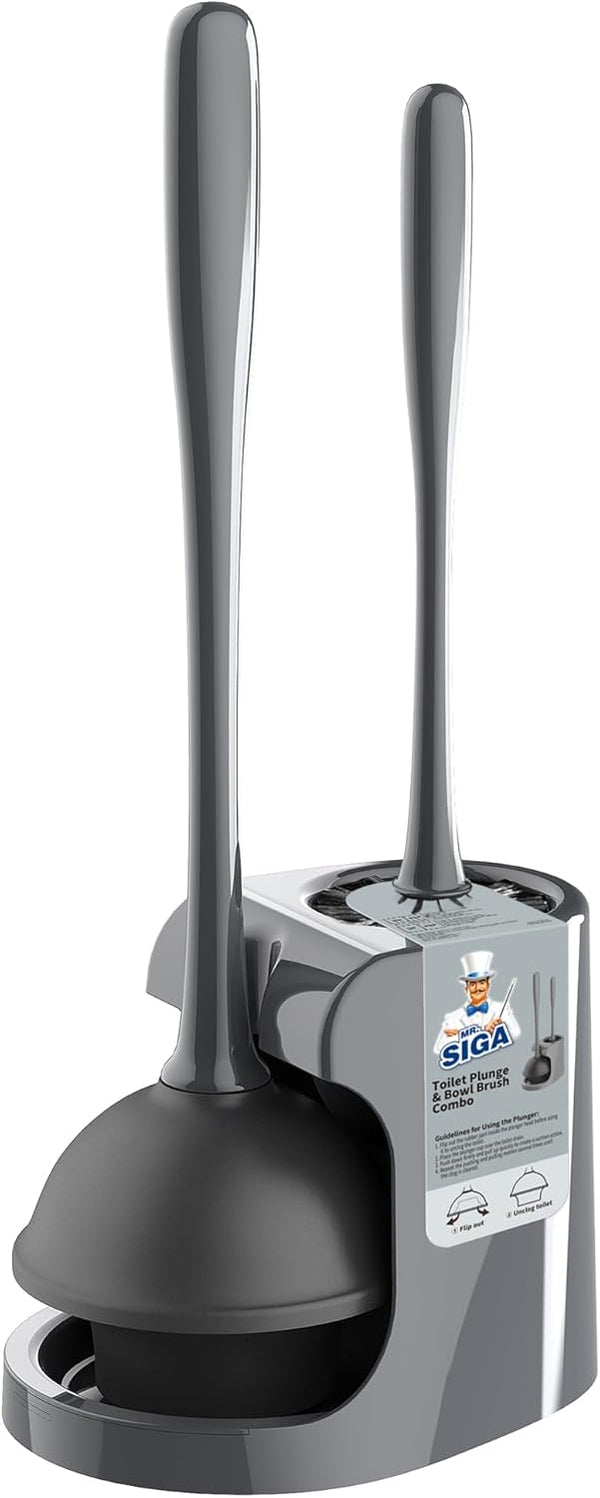 MR.SIGA Toilet Plunger and Bowl Brush Combo for Bathroom Cleaning, Gray, 1