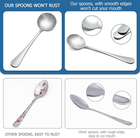 20 Piece Round Stainless Steel Soup Spoons, 6.7 Inch Bouillon Spoons