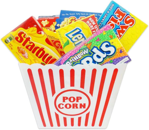 Novelty Place Plastic Popcorn Bowl, Red & White Striped Classic Containers for Movie Night, 8" Square x 7" Deep