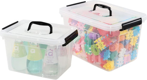 Plastic Bin with Lid - Mixed Size Latching Storage Box, 2 Packs, 6 Quart & 12 Quart