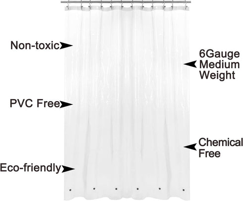 Barossa Design Heavy Duty Waterproof Shower Curtain/Liner, 72x75 inches, 75 inches Height, Clear with 6 Magnets