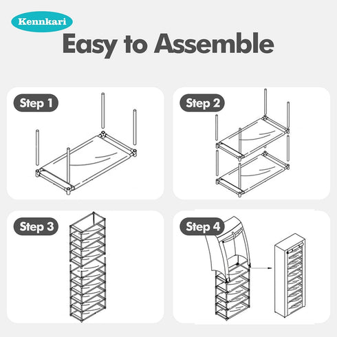 Kennkari 9 20-pair Tier Shoe Rack with Dustproof Cover, Free Standing Shoes Organizer, Narrow Shoe Storage Rack