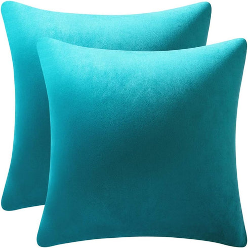 DEZENE Throw Pillow Cases 16x16 Turquoise: 2 Pack Soft Velvet Square Decorative Covers for Home Decor