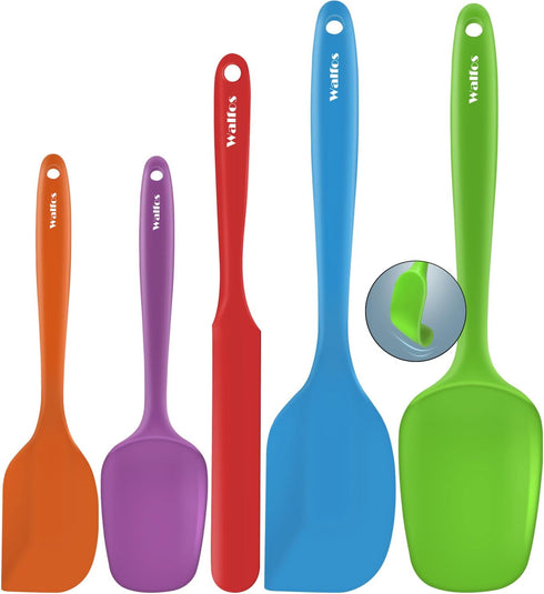 Walfos Silicone Spatula, 600°F Heat Resistant Kitchen Scraper, Strong Steel Core, Multicolor Set of 5