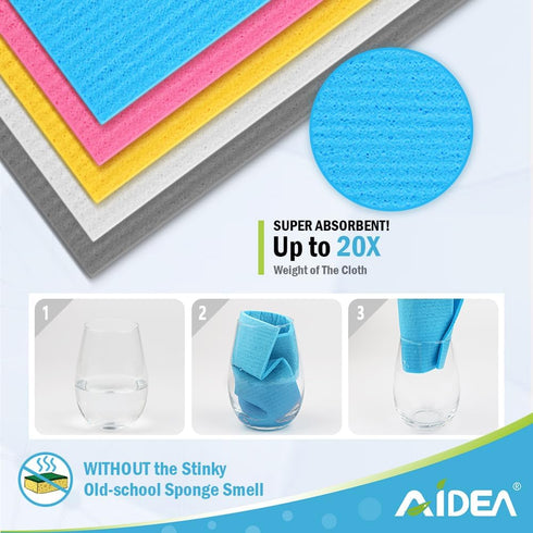 Kitchen-10PK, 7" 6" AIDEA Swedish Dishcloths for Absorbent Sponge Dish Cloth, Dishcloths for Washing Dishes, Reusable