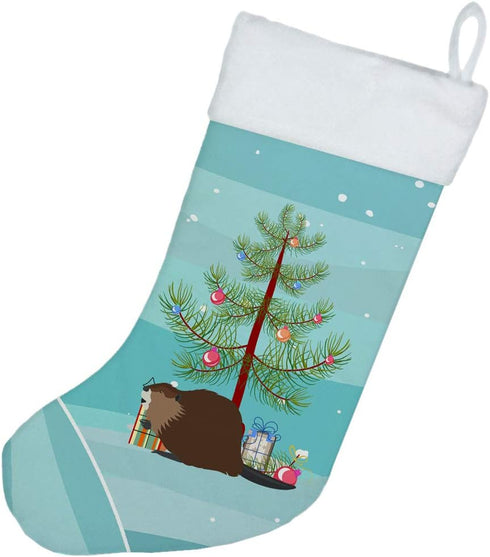 BB9240CS Eurasian Beaver Christmas Stocking by Caroline's Treasures, Teal Fireplace Hanging Stocking for Holiday Decor