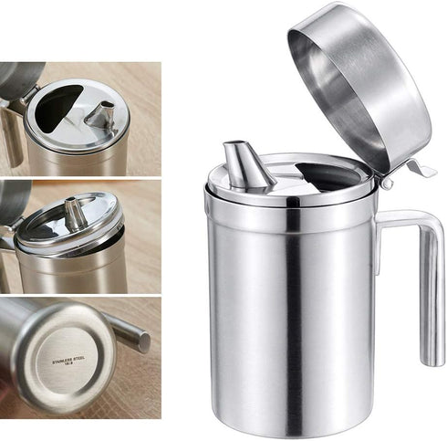 Oil Can Stainless Steel Olive Oil Dispenser Bottle, 550ML Leak Proof Pot for Kitchen Cooking, BBQ, Salad Storage with