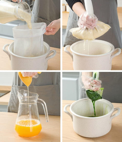 6 Pack - 200 Mesh Fine Mesh Strainer & Nut Milk Bags, Reusable Food Strainer, Food Grade BPA-Free, Ultra Strong Fine