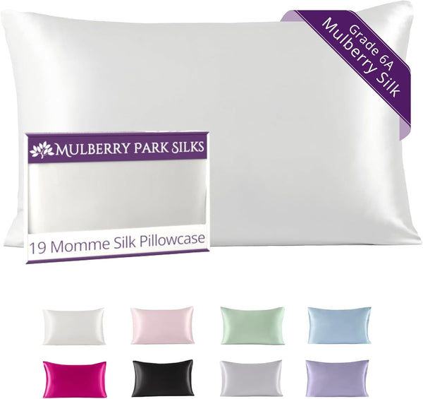 Mulberry Park 100% Silk Pillowcase, 19 Momme, Grade 6A, White/Queen (20'' x 30'')