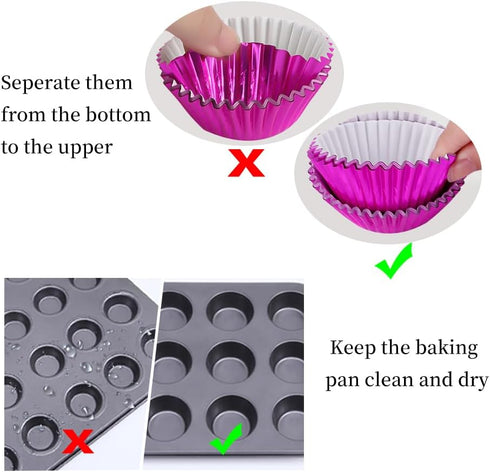 BAKHUK 500pcs Cupcake Liners for Baking, Foil Cupcake Liners, Standard Size 2 Inches, 10 Colors
