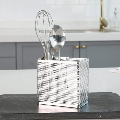 Kitchen Utensil Chopsticks Perforated Holder with Hooks - 304 Stainless Steel Storage for Organizer Dishwasher Safe (Small Rectangle)