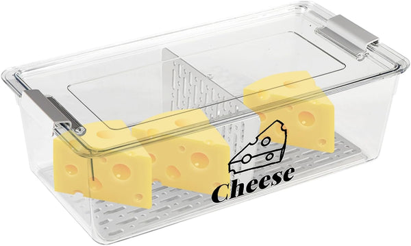 Yomjarl Cheese Container Airtight with Draining Basket Cream Block Cheese Sliced Cheeses Box