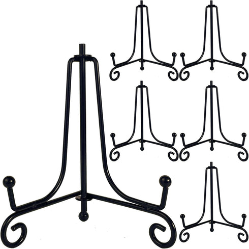 6PCS Premium Black Iron Plate Stands - 4 Inch Decorative Metal Holders for Displaying Pictures and More