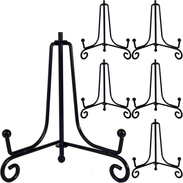 6PCS Premium Black Iron Plate Stands - 4 Inch Decorative Metal Holders for Displaying Pictures and More