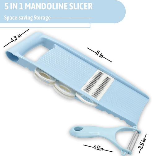 5 in 1 Mandoline Slicer for Kitchen, Blue Vegetable Slicer Multi Blade, Veggie Shredder, Potato Chip Cutter, Julienne