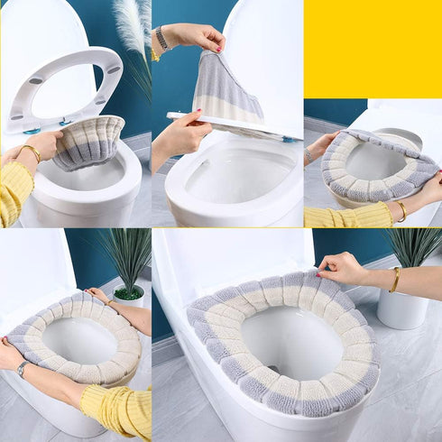 4 Pcs Soft Toilet Seat Cover Pad, Warmer Stretchable Thicker Washable Cloth, Double Color