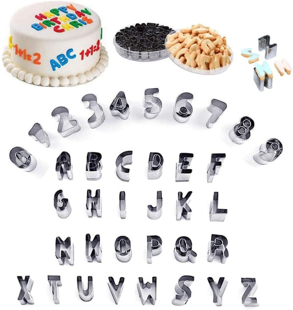 Mini Alphabet Number Cookie Cutters, 37 Pieces Stainless Steel Letter Mold Tools for Fondant, Cake, and Dough