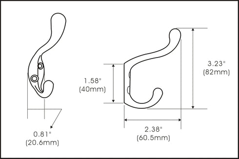 QCAA Premium Quality Heavy Duty Coat and Hat Hook Hanger - 3-3/8", Zinc Die Cast, Oil-Rubbed Bronze, 10 Pack